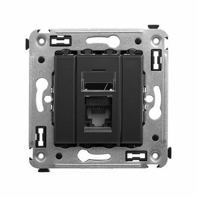 Компьютерная розетка RJ-45 в стену, кат.6А одинарная, "Avanti", "Черный матовый"
