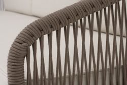 "Канны" диван 3-местный плетеный из роупа, каркас алюминий коричневый (RAL8016) муар, роуп коричневый круглый, ткань бежевая 035