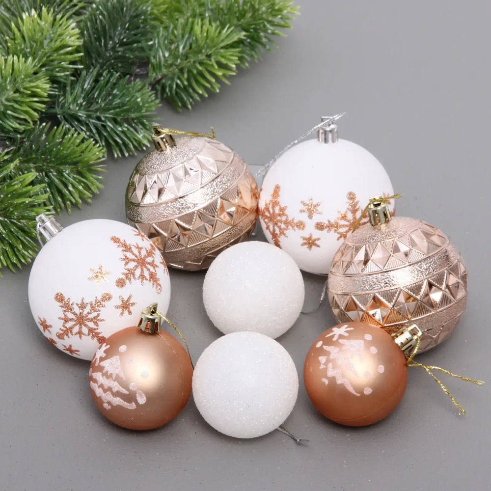 Набор шаров «Snow shine» 7 см + 5 см (24 предмета), Шампань/Белый