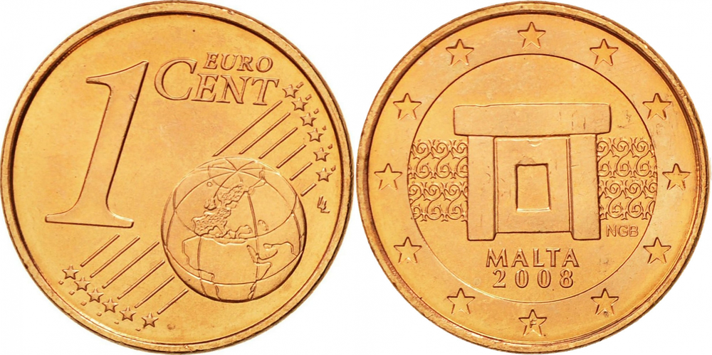 Мальта 1 евроцент, 2008-2023 Окна Азурра XF