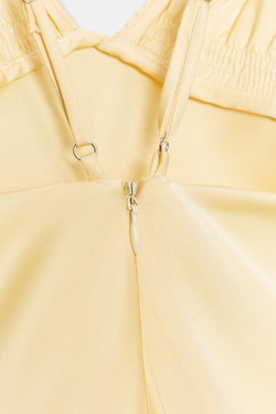 ZARA АТЛАСНОЕ ПЛАТЬЕ МИДИ СО СБОРКАМИ, СВЕТЛО-ЖЕЛТЫЙ