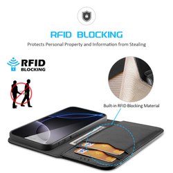Чехол книжка из натуральной кожи с защитой RFID от Dux Ducis для iPhone 16 Pro, серия Hivo Series Case