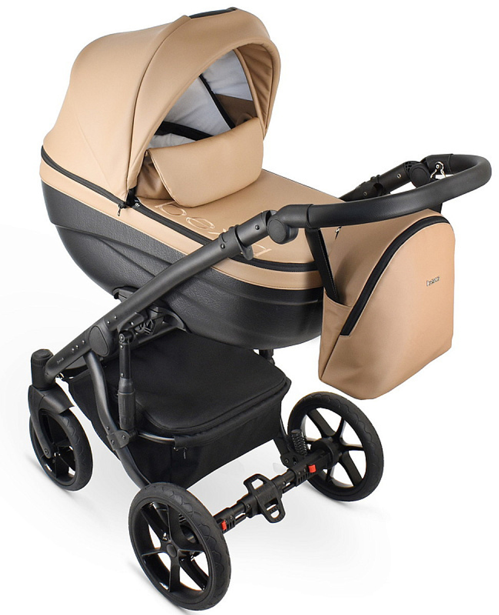 Детская коляска Bexa Ideal Eco 3 в 1 с автокреслом Avionaut Cosmo IE03 черный+т.бежевая кожа