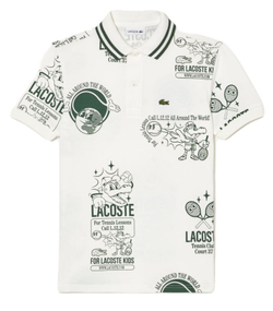 Футболка для мальчика теннисная Lacoste Graphic Print Cotton Polo - white/dark green