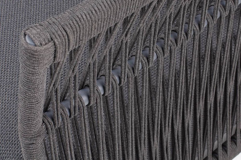 "Лугано" кресло плетеное из роупа, каркас алюминий темно-серый (RAL7024) муар, роуп темно-серый круглый, ткань темно-серая YB25-0027