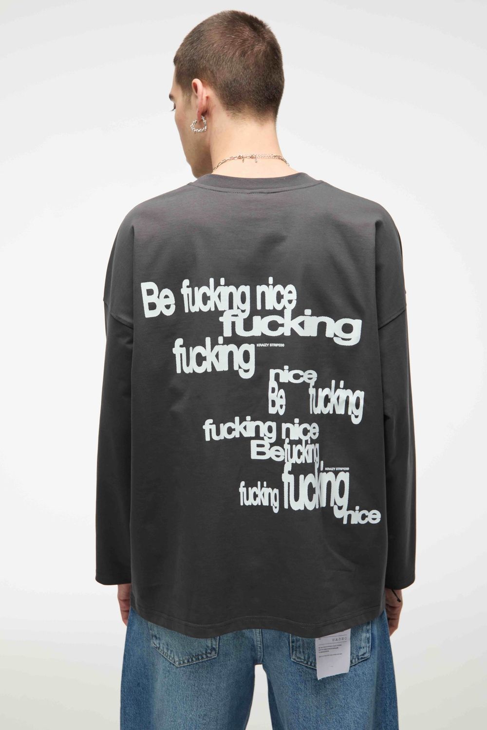 Купить Лонгслив Kraizy Stripes Be Fucking Nice графит Лонгслив Kraizy Stripes Be Fucking Nice графит