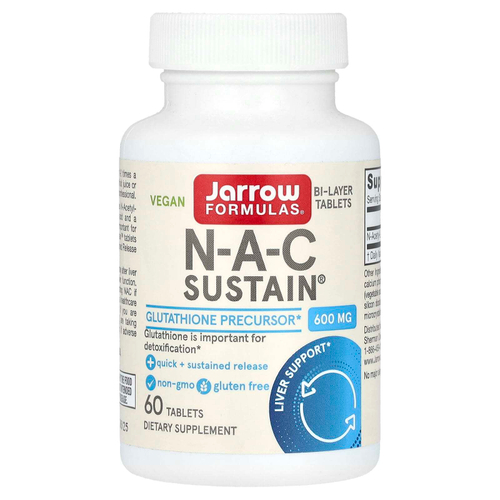 Jarrow Formulas, Vegan NAC Sustain, 600 мг, 60 таблеток
