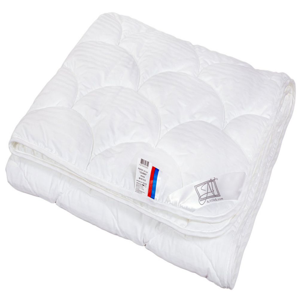 Одеяло "АВТ. ЛЕБЯЖИЙ ПУХ-LUXE" летнее, плотность 200 г/м2, цвет белый, сатин-жаккард (100% хлопок), Россия.