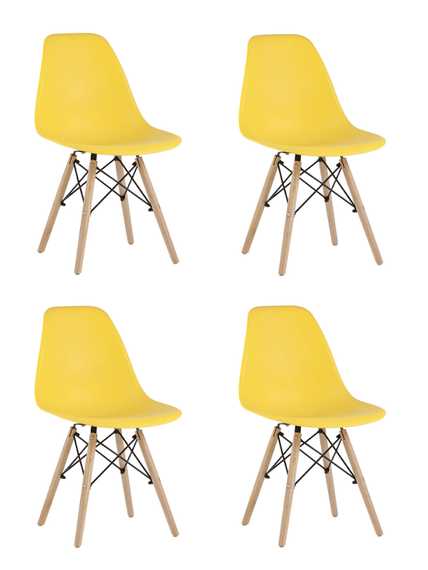 Eames Style DSW желтый пластик, стальной каркас, натуральный массив бука