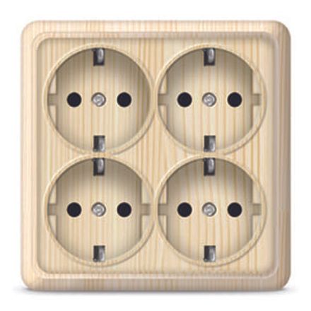 Розетка четырехместная квадратная "UNIVersal" серия "Олимп" с/з, о/у, 16А, 220В, сосна (еврослот) (E