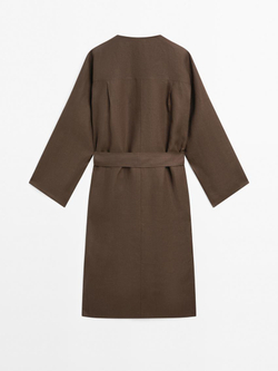 Massimo Dutti Платье-рубашка из 100% льна, шоколадный