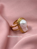 Кольцо золотистое с крупным жемчугом