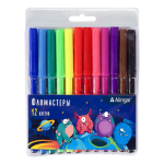 Фломастеры, 12 цв, Alingar, смываемые чернила, корпус круглый, "Монстрики", вентилируемый колпачок, упаковка ПВХ, европодвес