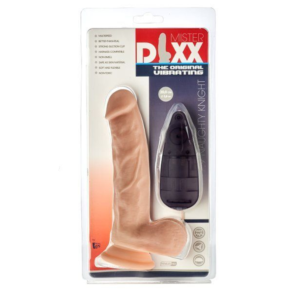 Телесный вибратор-реалистик с проводным пультом Naughty Knight - 20 см. (Цвет: телесный)