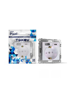 Розетка 1-м СП Pixel IP20 с заземл. с 2-мя заряд. устр. USB тип A+C механизм перламутр. TOKOV ELECTRIC TKE-PX-R1U2AC-C04