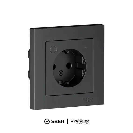 Розетка AtlasDesign Smart 16А L+N с заземл. защ. шторки Zigbee механизм карбон SE ATN001045Z