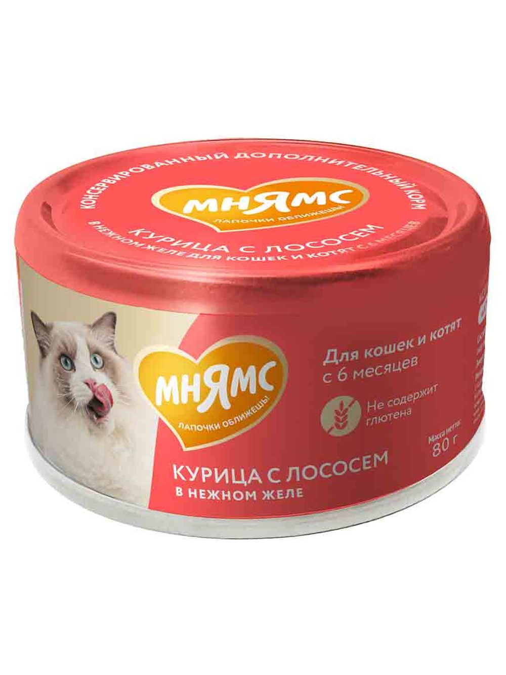 Влажный дополнительный корм Мнямс На каждый день для кошек и котят старше 6 месяцев "курица с лососем в нежном желе" 80 г