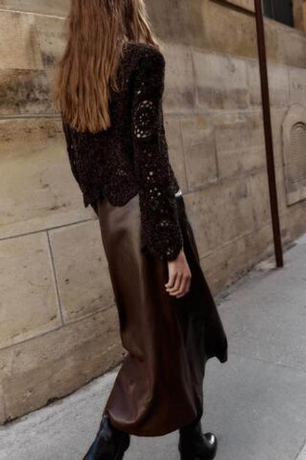 ZARA ТОП КРОШЕ С ДЛИННЫМИ РУКАВАМИ, ТЕМНО-КОРИЧНЕВЫЙ