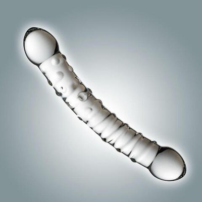 Прозрачный двусторонний фаллоимитатор с 2 видами рельефа - 20,5 см. (Цвет: прозрачный)