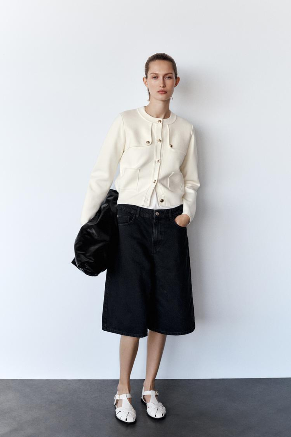 ZARA КАРДИГАН С ЗОЛОТИСТЫМИ ПУГОВИЦАМИ, ЭКРЮ