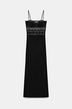 ZARA КОМБИНИРОВАННОЕ ПЛАТЬЕ С КРУЖЕВОМ, ЧЕРНЫЙ