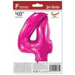 Шар (40"/102 см) Цифра, 4, Фуше, в упаковке