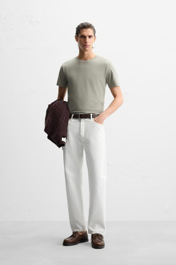 ZARA БАЗОВАЯ ФУТБОЛКА SLIM FIT, СЕРО-КОРИЧНЕВЫЙ