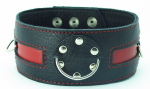 Чёрный кожаный ошейник с красной полосой и кольцами