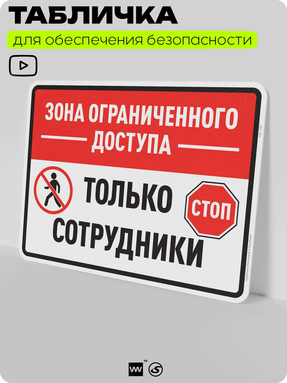 Табличка для обеспечения безопасности "Зона ограниченного доступа, только сотрудники", для производства, предприятия, организаций, 40х30 см, Silver Plane x Айдентика Технолоджи