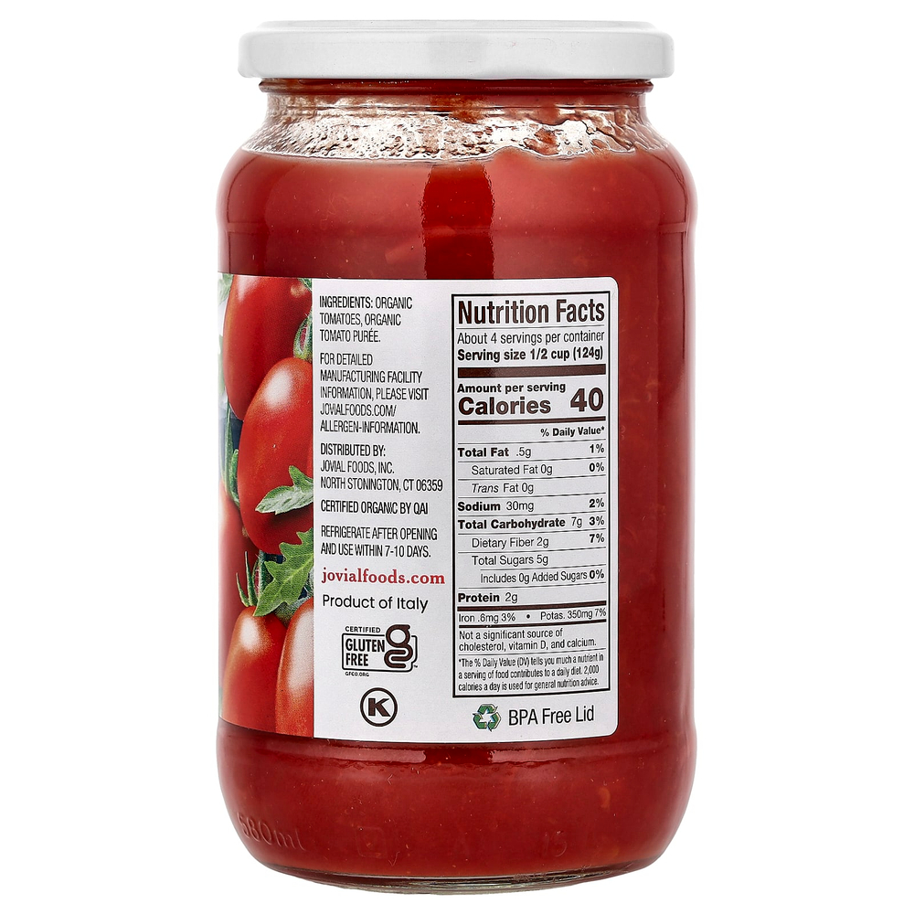 Jovial, органические нарезанные томаты, 520 г (18,3 унции)