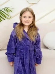 Халат детский велюровый жаккард с капюшоном EMILY Сирень Polens