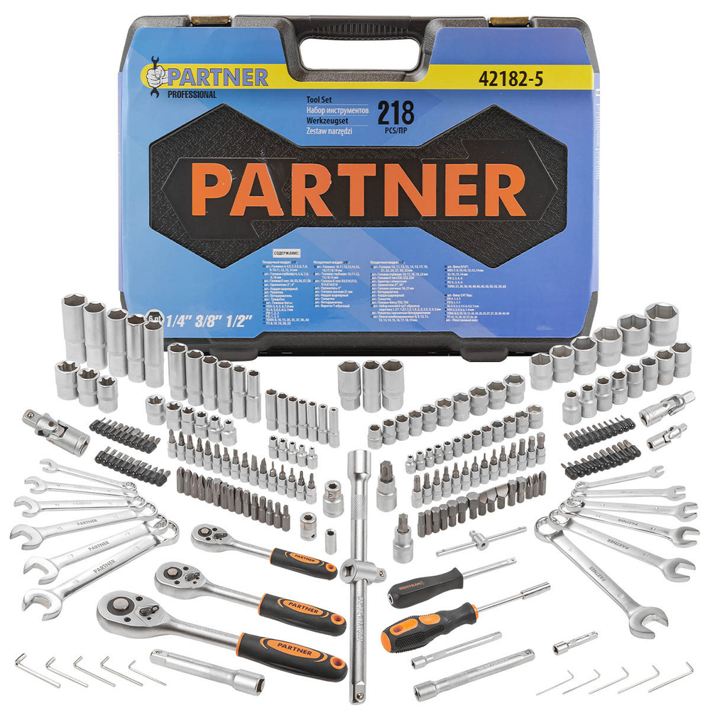 Набор инструментов 218пр.1/4''3/8''1/2''(6гр.)(4-32мм) Partner PA-42182-5(40218)