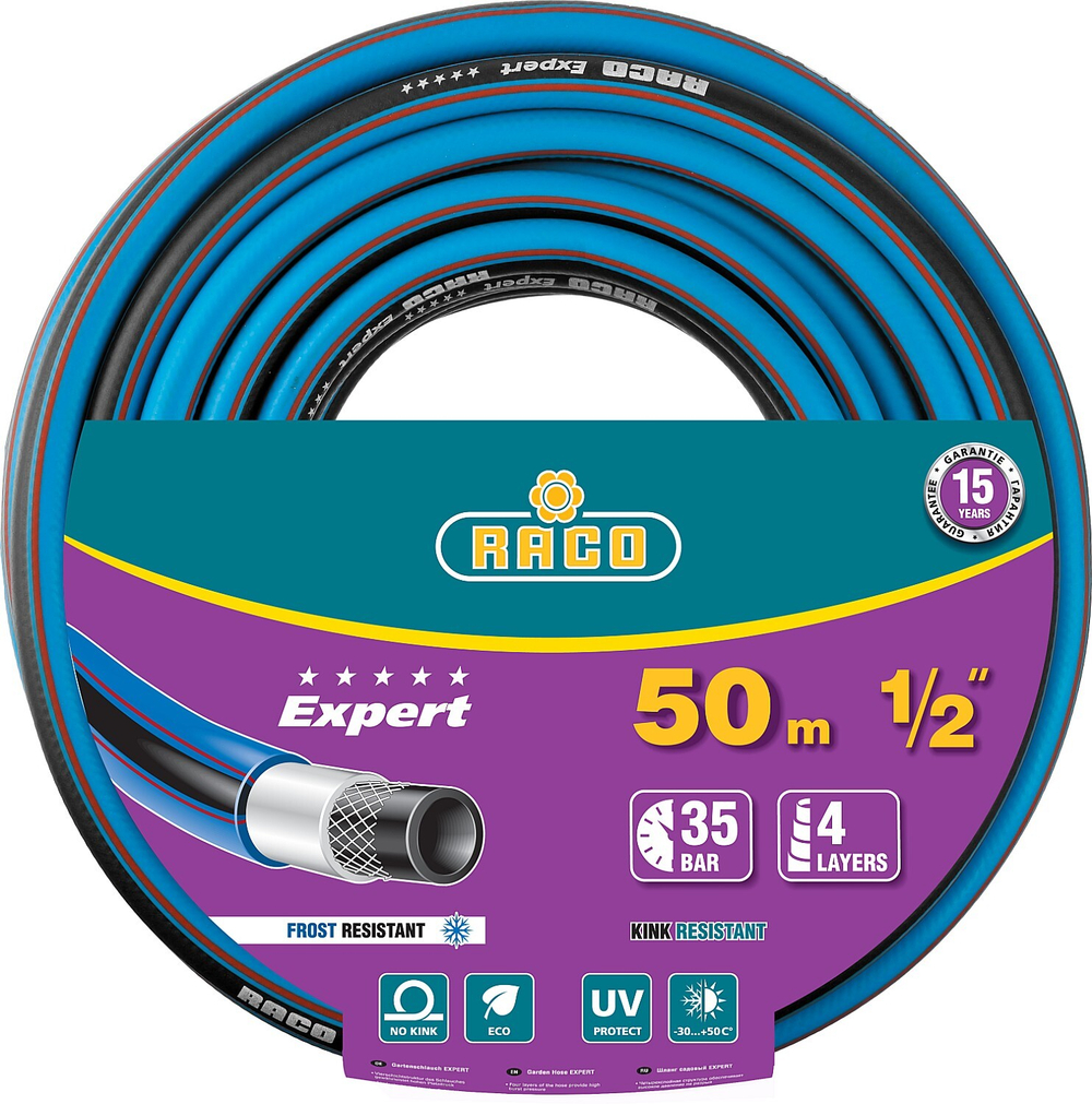 Поливочный шланг RACO EXPERT 1/2″ 50 м 35 атм четырёхслойный армированный