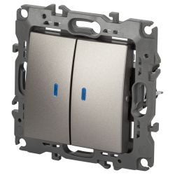 Выключатель ЭРА Серия 12 12-1105-16 двойной с подсветкой, 10АХ-250В, титан | ЭРА 12 Титан