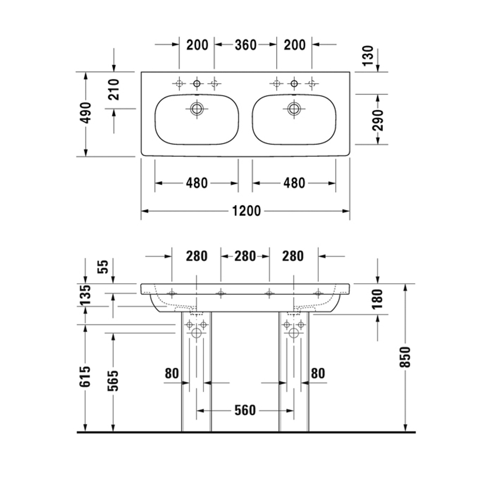 Раковина Duravit D-Code 03481200002 подвесная 120 см, цвет белый
