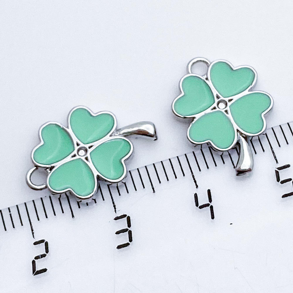 Подвеска Клевер, цвет серебро+мятный, размер 17*11 мм, цена за 1 шт