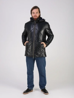 Куртка зимняя кожаная с капюшоном пуховик