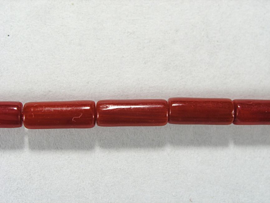 Бусина из коралла красного, облагороженного, фигурная, 2x6 мм (цилиндр, гладкая)