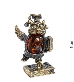 Народные промыслы AM- 561 Фигурка «Сова ученая» (латунь, янтарь)