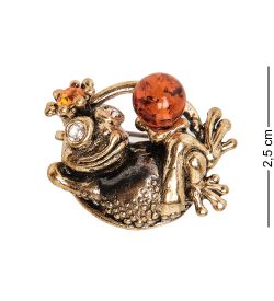 AM- 929 Брошь «Лягушка с шариком» (латунь, янтарь)