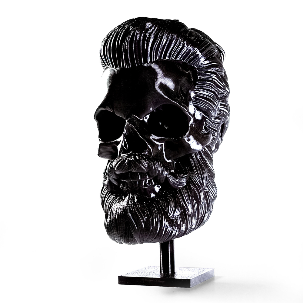 Бородатый череп фигурка для декора интерьера, арт-объект,3D печать, черный 24,5 см.