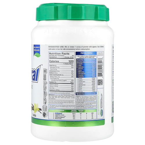 ALLMAX, ISONatural ™, изолят сывороточного протеина, ваниль, 907 г (2 фунта)