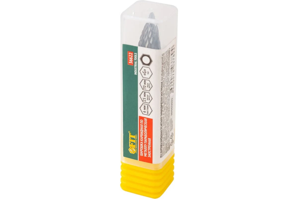 Шарошка карбидная, штифт 6 мм, тип "G", параболическая заостренная 12х25х70 мм FIT 36622