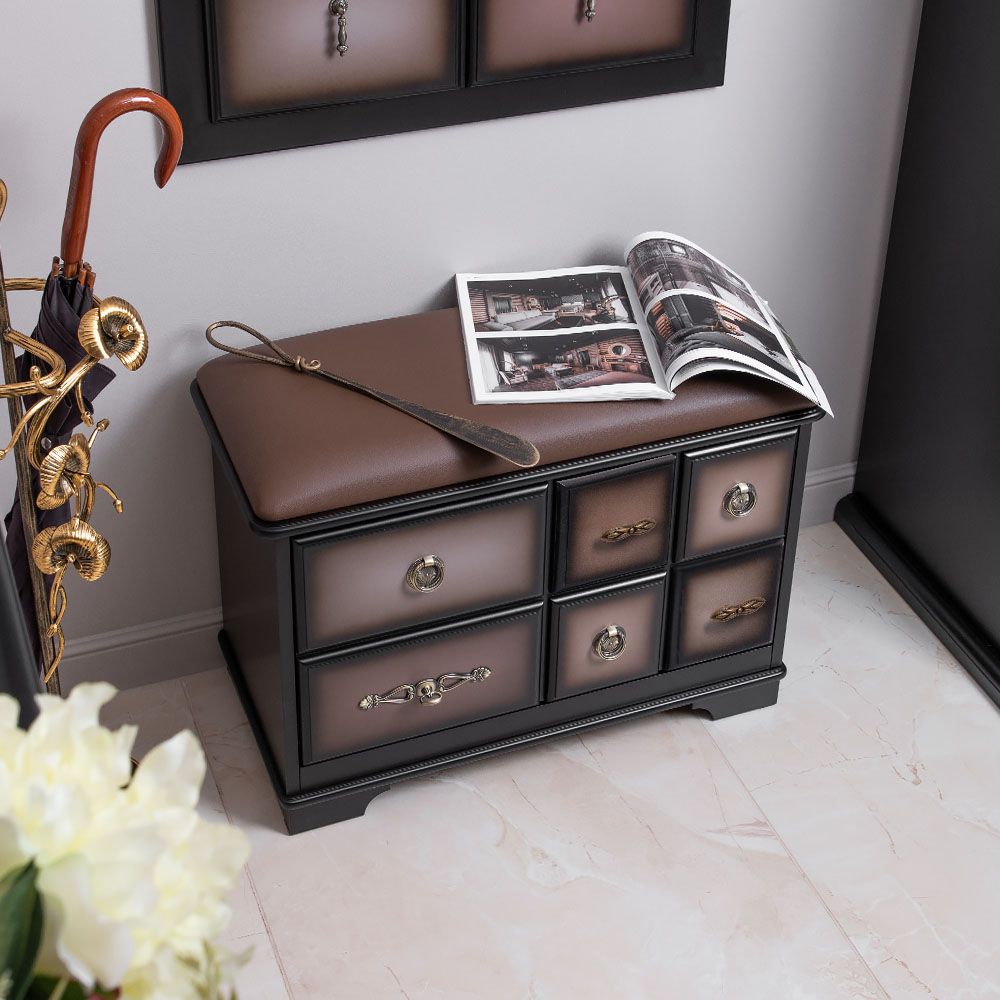 Банкетка Пандора 3 с обувницей Орех Оберджин Шоколад