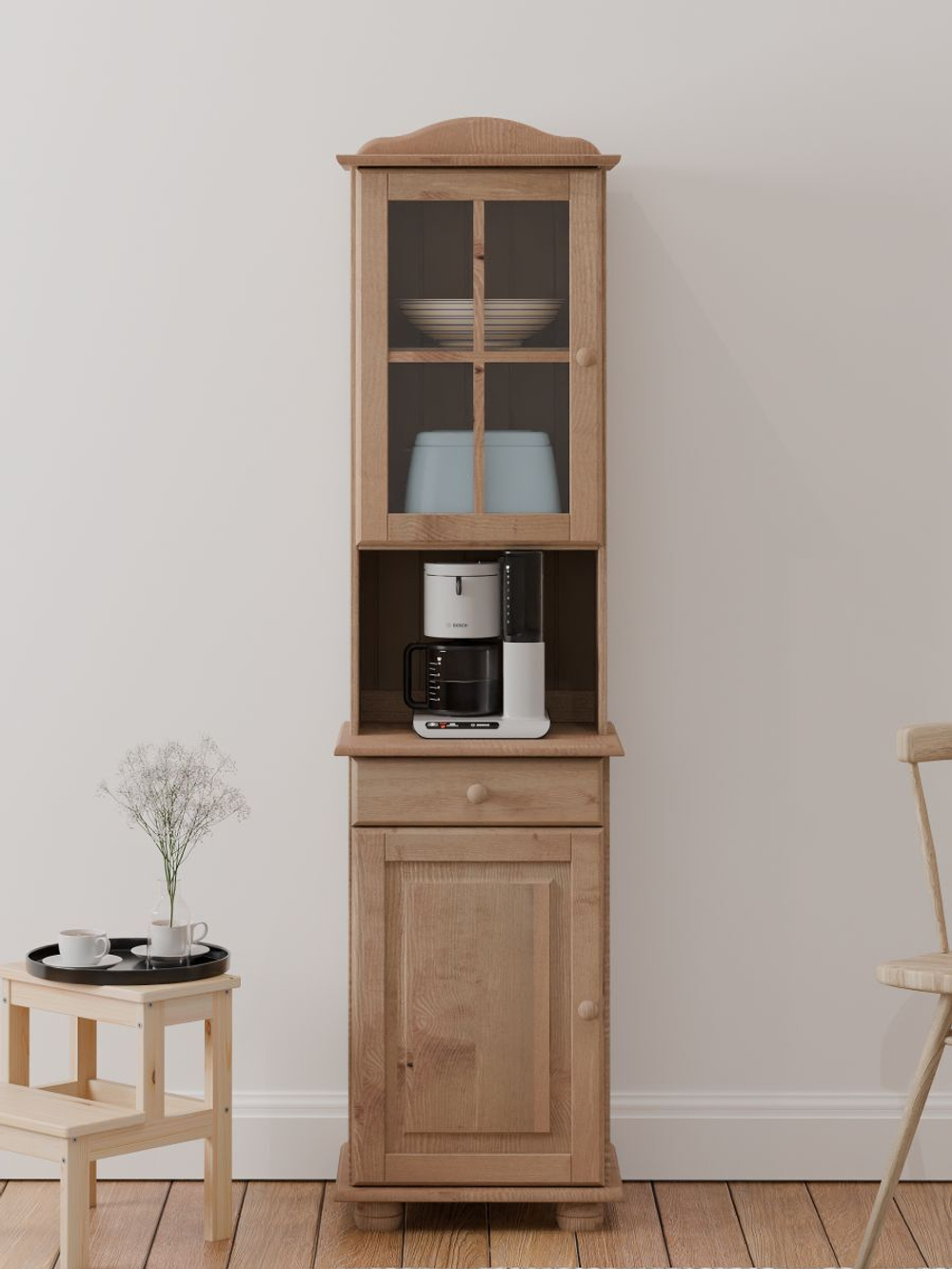 Шкаф навесной Лена однодверный из сосны (верхняя часть буфета Лена), бейц