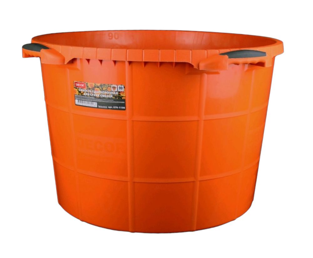 Таз строит.  круглый 30л  ударопрочный  пластм. для  ССС  Оранж,  ручка 2К  PROFI  DECOR /670-1130