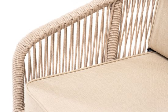 "Канны" кресло плетеное из роупа, основание дуб, роуп бежевый круглый, ткань бежевая 15052