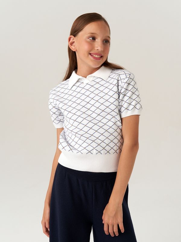 Джемпер для девочки в школу AT1013 белый-сапфир