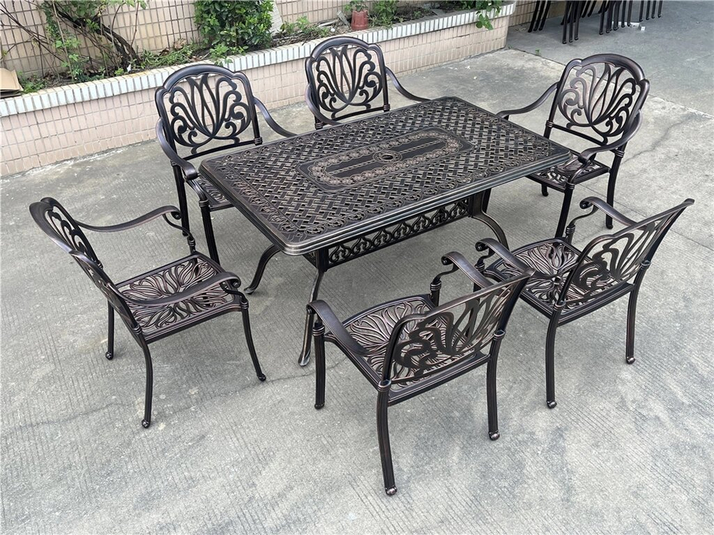 Обеденная группа Teide из литого алюминия с жаровней, античная бронза