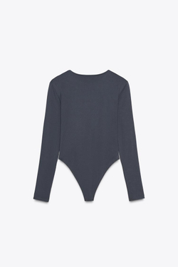 ZARA БАЗОВОЕ БОДИ ИЗ ПОЛИАМИДА, СВИНЦОВЫЙ